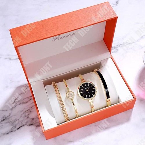 Coffret Montre Cadeau Femme Fille - Montre Coffret De Marque De Luxe - Parures Des Bijoux - Montre À Quartz Bracelet Femme - 4pcs