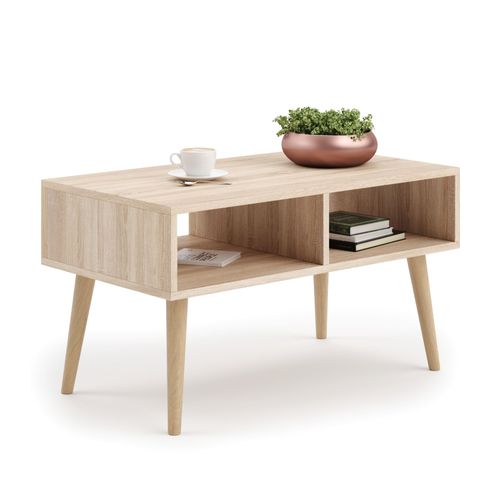 Table Basse Scandinave Chêne Sonoma Avec Pieds En Bois  L 90 X P 50 X H 55 Cm  Sandi