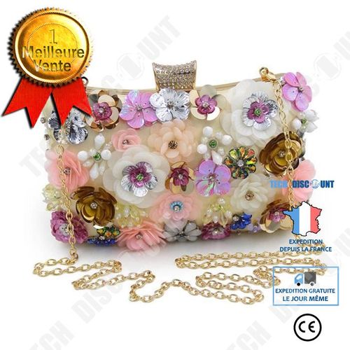 Sac à main de soirée type bandoulière floral design élégant sac haute qualité unique couleur or et fleurs de soirées mariages