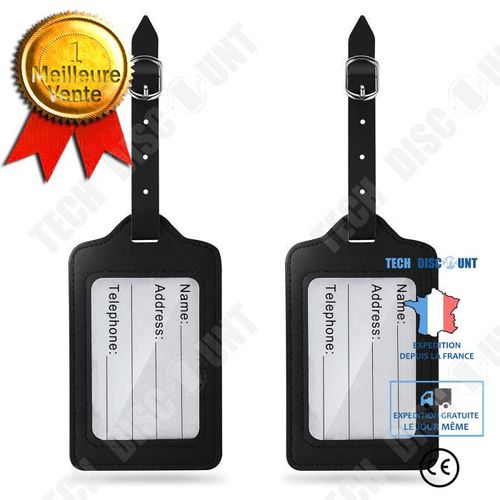 Lot de 2 Étiquette bagage cuir Noir voyage bagages sac à main d'identification Valise Poignée Attacher Étiquette Tag étiquette
