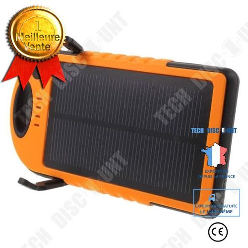 Batterie Autonome Power Bank 12000 Mah/ Charge Solaire Orange/ Adaptée À Tous Les Smartphones Munis De Port Micro Usb