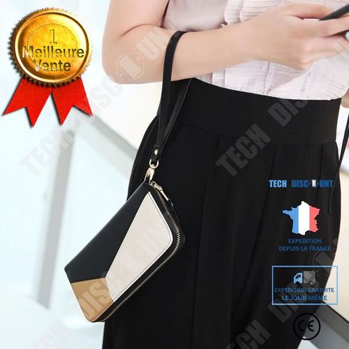 Portefeuille long pour femmes motif carreaux billets cartes maroquinerie féminine apparence de luxe conception cuir couleur noir