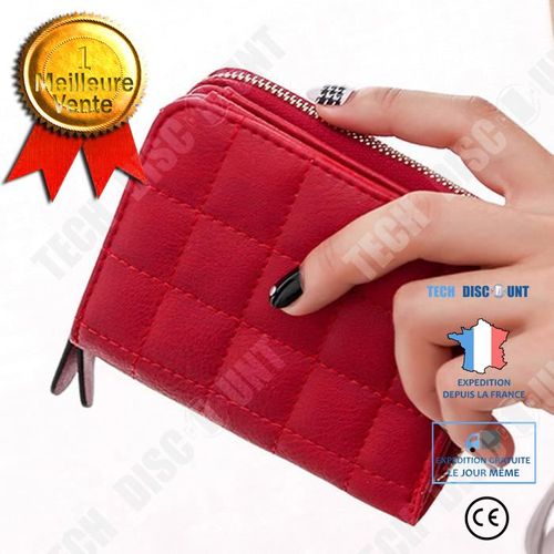 Portefeuille long en cuir pour femmes multifonctionnel plusieurs compartiments billets cartes photos poches conception cuir rouge