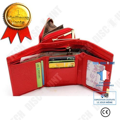 Portefeuille long en cuir pour femmes multifonctionnel plusieurs compartiments billets cartes photos poches petit couleur rouge