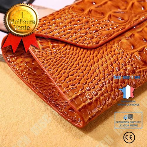 Portefeuille long en cuir pour femmes multifonctionnel plusieurs compartiments billets cartes écailles marron alligator