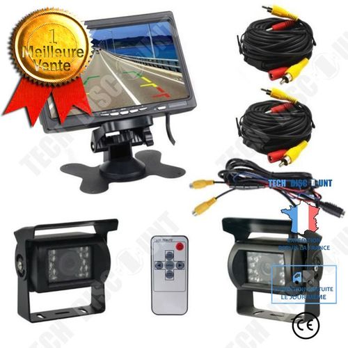 Kit De Moniteur De Caméra De Recul Sans Fil Avec Câble 7 Pouces Ecran Moniteur De Véhicule+2 Caméras Arrière Ir Led Vision Nocturne