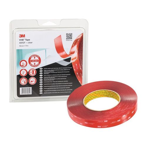 Bande adhésive de montage VHB Tape 4910F transparent longueur 11 m largeur 19 mm rouleau 3M