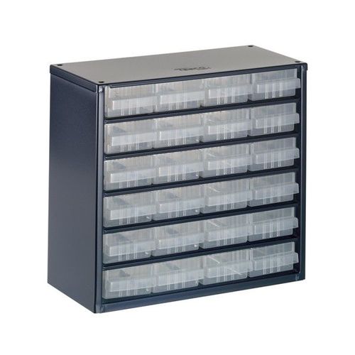 Casier de rangement pour petites pièces acier 624-01 B.306xT.150xH.283mm 24 tiroirs RAACO