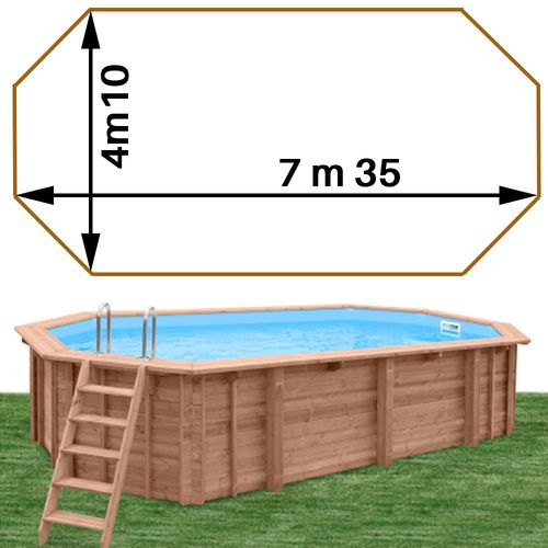 Piscine bois woodfirst original octo allongée 735 x 410 x 138 cm liner blanc