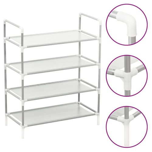 Vidaxl Étagère À Chaussures 4 Étagères Métal Et Tissu Intissé Argenté