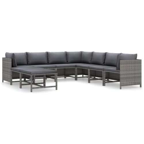Vidaxl Salon De Jardin 9 Pcs Avec Coussins Résine Tressée Gris