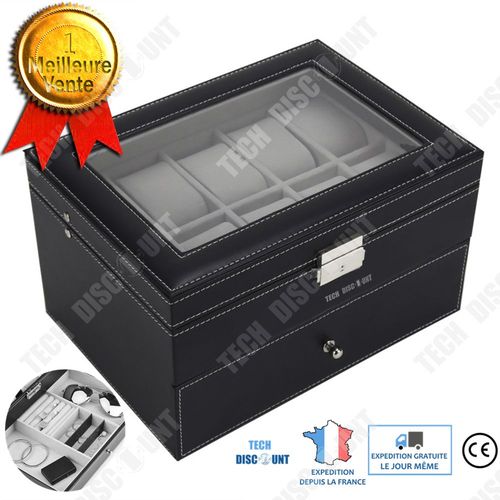 Boîte À Montres Étui Écrin Homme Femme Cuir Stockage Présentoir Coffret Haut-De-Gamme Classe Élégant Exquis Flanelle Métal Brillant