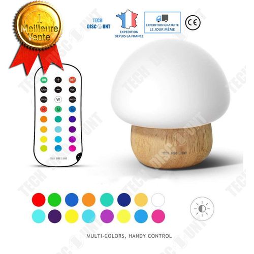 Lampe De Chevet Champignon De Bureau De Lecture Enfant Led Bois Moderne Fille Enfant Garçon Chambre Télécommande Table Décoration