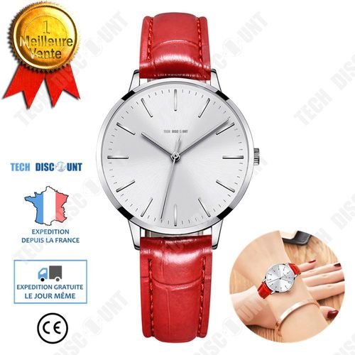 Montre Femmes Pas Cher Enfant Fille A La Mode Etanche Rouge Bracelet Cuir Design Elegante Cadeau Simple Classe Alliage Impermeable