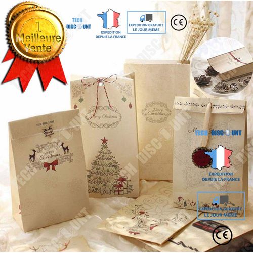Lot De 12 sacs-cadeaux de Noël Papier kraft Pochette Noël Cadeau Sac Noël 12 x 6 x 22 cm Mariage Anniversaire Fete