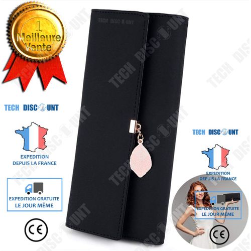 Portefeuille Femme Longue Porte-Cartes Porte-Monnaie à glissière avec Feuille Pendentif en PU Cuir, 10 Emplacements Cartes pour