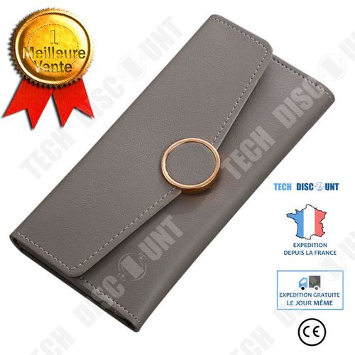 Portefeuille /pour Femmes/ Simple/ Long /Porte-Monnaie/ Cartes/ Sac à Main / Gris /Couleur Unie /Détail Chic Raffiné - Finitions