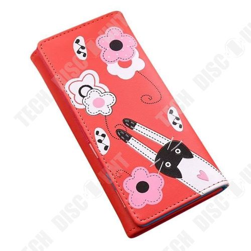 Portefeuille Femme Motifs Chats Fleurs Modèles Porte Monnaie Long Porte-cartes Sac à main Détails Originaux Forme Épurée Design