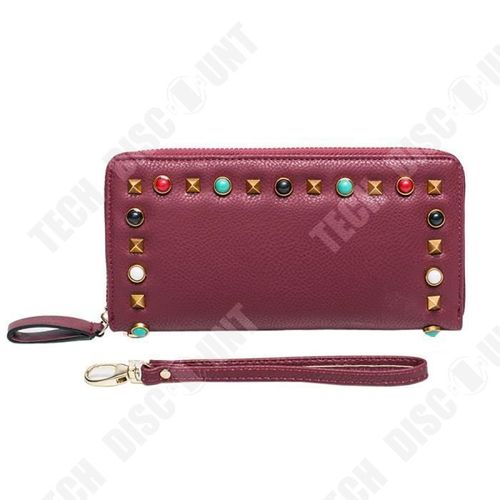 Portefeuille Femmes / Cuir de Portefeuille de Grande Capacité Anse Fermeture Éclair Multi - fonctionnel Bordeaux Strass Colorés