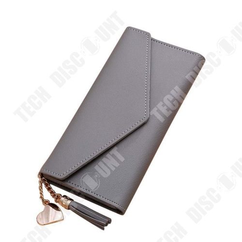 Portefeuille femmes Simple Long Pompon Porte-monnaie porte-cartes sac à main Gris Long avec Gland et Franges