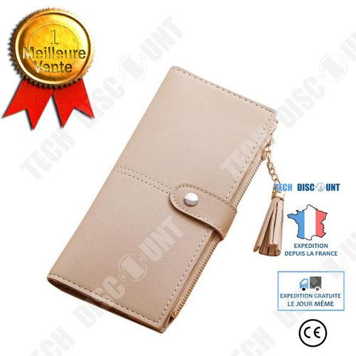 Portefeuille femmes Simple Long Gland Porte-Monnaie Porte-Cartes Sac à Main / Beige Sacoche/ Franges/ Pratique Esthétique