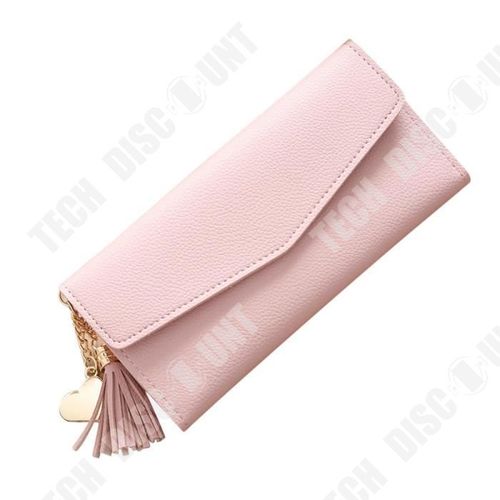 Portefeuille Femmes Simple Long Porte-monnaie Porte-cartes Franges Sac main Rose Pale Pendentif C¿ur Forme Enveloppe Épuré