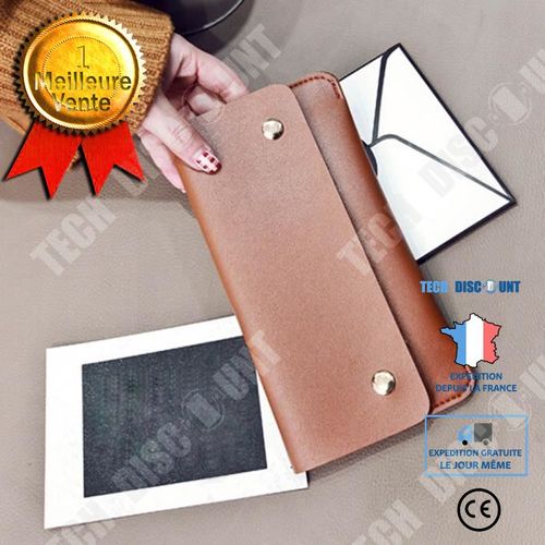 Portefeuille Femmes en Cuir Porte-Cartes Sac à Main Multi Rangements Double Boutons à Pression sur Rabat Imperméable Résistant