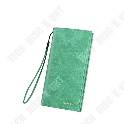 Portefeuille Long Femme Porte-Monnaie Porte-Cartes Pochettes Sac à Main de Couleur Vert Clair /Longue Anse/ Zip /en Cuir