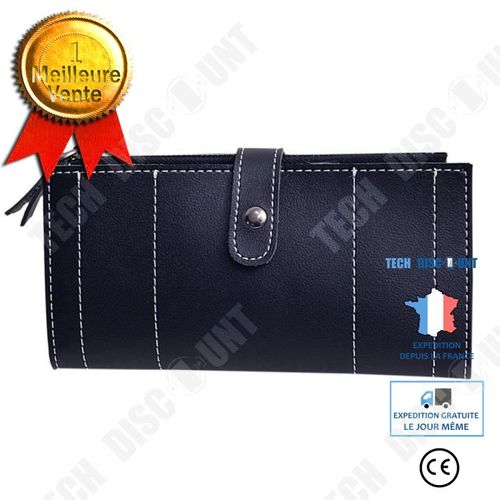 Portefeuille Long pour Femmes Utilisation Quotidienne Sac à Main de Qualité Pochette Double Fermeture Coutures Blanches Visibles