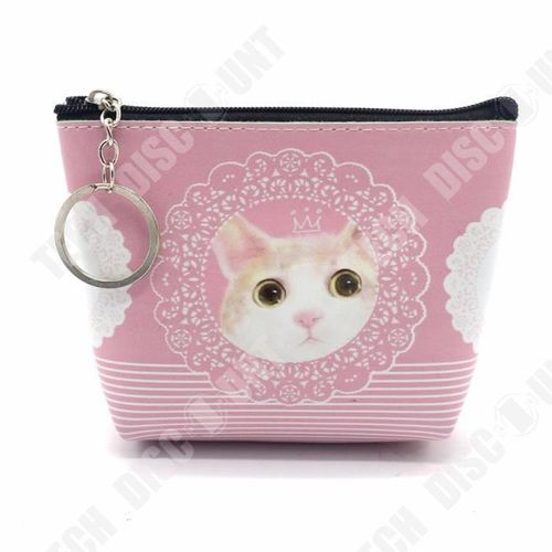 Femmes Filles Cuir Petit Portefeuille Porte-Monnaie Multi-Fonctions Pièces de Monnaie Originalité /Tête de Chat/ Sécurité/ Rose