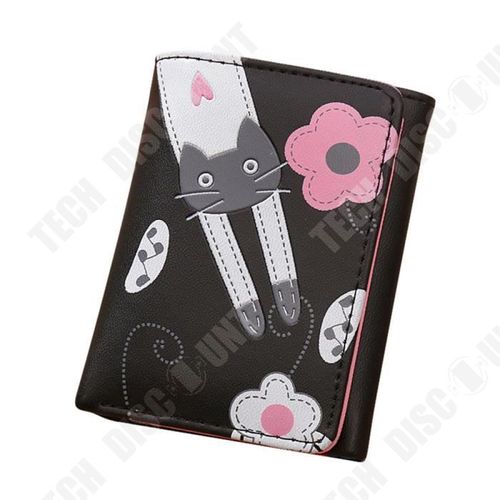 Portefeuille Court À Motif Fleurs et Lapin Femme Sac à Main Porte-cartes Noir Léger Multi-Poches/ Belles Finitions /Originalité