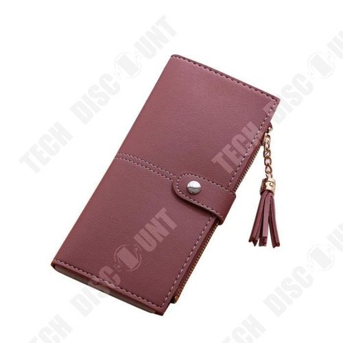 Portefeuille Femmes Simple Long Porte-Monnaie Gland à Franges Porte-Cartes Sac à Main Couleur Taupe Rouge Double Fermeture