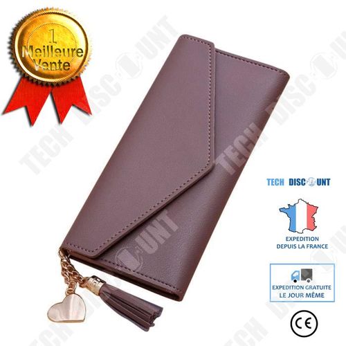 Portefeuille Femmes Simple Long Porte-Monnaie Gland à Franges Ports- Cartes Sac à Main Rouge Vin Élégant Double Sécurité
