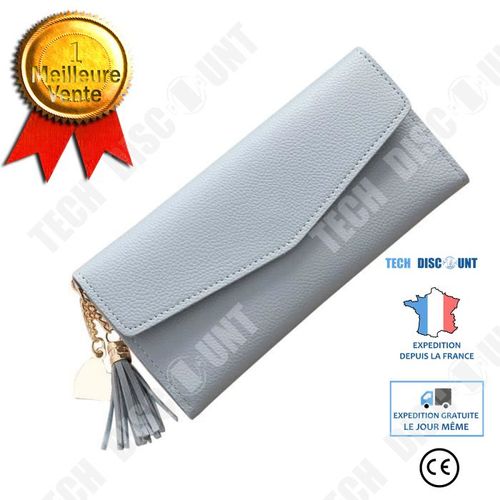 Portefeuille Femme Simple Long / Porte-monnaie /Porte-cartes Sac à main de couleur Gris Bleu Détails Raffinés Allongée Franges