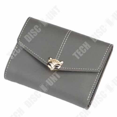 Porte - Monnaie Femmes Tête de Renard/ Porte-Cartes en Cuir ID Portefeuille Bourse Sac à Main Gris Foncé Tendance Résistant