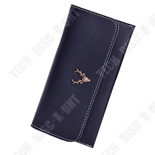 Portefeuille Femmes Utilisation Quotidienne Sac à Main de Qualité Pochette Noir /Coutures Blanches Apparentes /Tête de Cerf