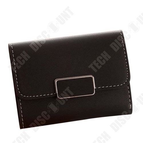 Porte-Monnaie en Cuir PU pour Femmes Simple de Couleur Noir Uni Porte-Cartes Sac à Main