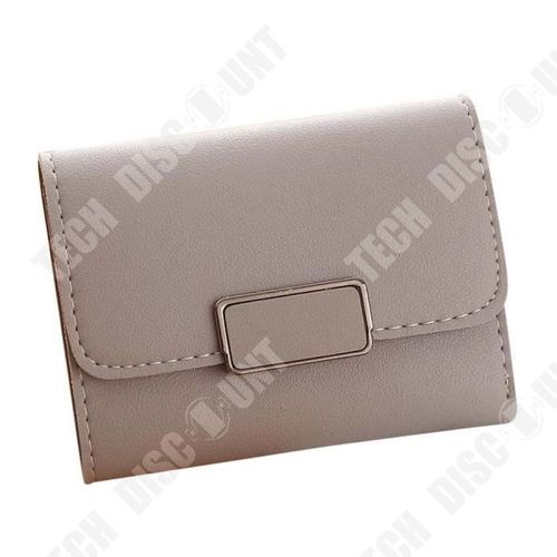 Porte-Monnaie en Cuir PU pour Femmes Simple de Couleur Beige Porte-Cartes Sac à Main