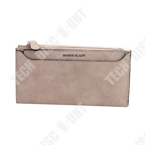 Portefeuille Long pour Femmes en Cuir de Couleur Beige Fermeture Zipper Poche à l'Avant Multi-poches Chic Finitions Propres
