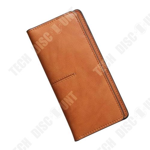 Portefeuille Long en Cuir PU Marron Brut pour Femmes Simple Retro Porte-Monnaie Porte-Cartes Multi-poches Rabat Simple Coutures