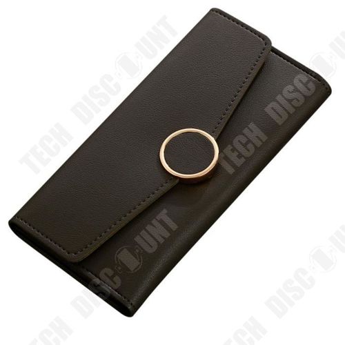 Portefeuille Long en Cuir PU Noir Femmes Simple Porte-Monnaie Porte-cartes Sac à Main Détail Boucle Doré Bouton à Pression