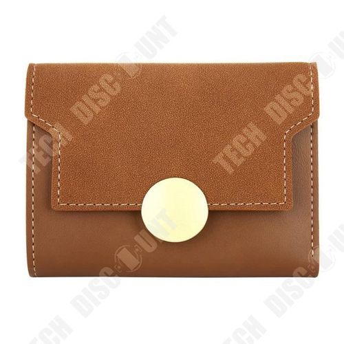 Porte-monnaie en Cuir PU Marron Double Texture pour Femmes Porte-Cartes Sac à main Bi-matière Imitation Daim bouton à Pression