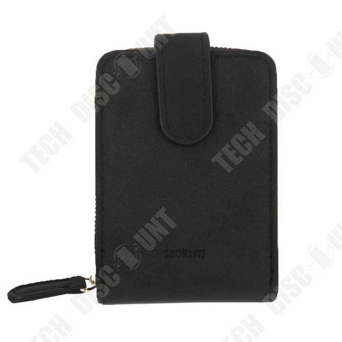 Porte-Monnaie en Cuir PU de Couleur Unie Noir pour Femmes Portefeuille Porte-Cartes/ Double Fermetures Zip et Bouton à Pression