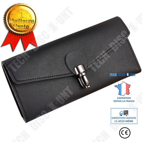 Portefeuille long en Cuir Pu de Couleur Noir(e) pour Femmes/ Fermeture /Métal Argentée/ Grande capacité /Pochette /Porte-cartes