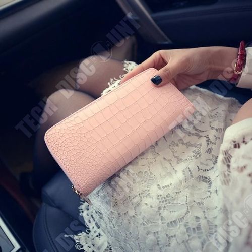 Portefeuille Long en Cuir PU de couleur Rose Pâle pour femme avec Fermeture Zip Éclair Sac à Main Diverses Occasions Officielles