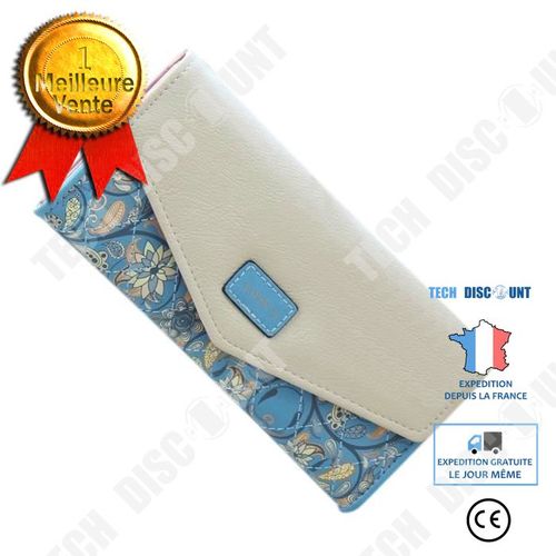 Portefeuille Cuir PU Couleur Blanche et Bleue Claire Femme/ Pochette /Long /Porte-Monnaie /Motifs Végétation / Quotidien