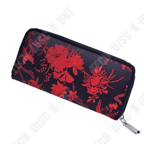 Portefeuille long Cuir PU Noir à motifs Fleuris Rouges pour Femmes Roses Utilisation Quotidienne Sac à Main de Bonne Qualité
