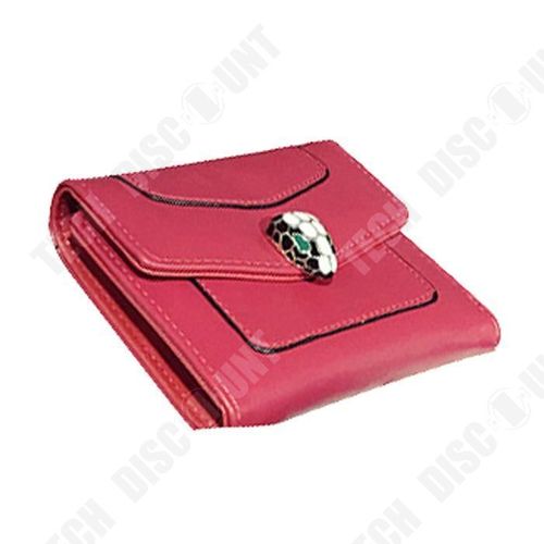 Porte-Monnaie Cuir PU Couleur Rouge Mate Femme un Bouton à Pression en Tête de de Serpent Porte-Cartes Portefeuille