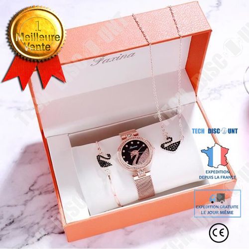 Coffret Cadeau Chaine Pendentif Bracelet Cadeau Montre À Quartz Femme Fille Ado - Montre À Quartz - Forme De Cygne - Etanche