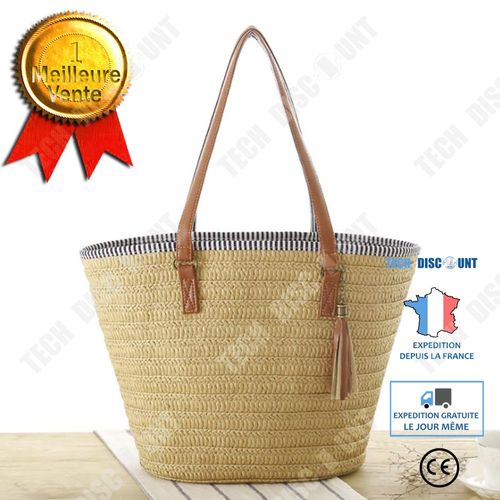 Européen et américain simple sac tissé à une épaule mode gland pendentif paille tissé sac plage sac à main dame sac à main